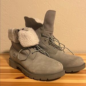 Timberland Women’s Linden Waterproof Fleece Fold-Down Boots, Grey Nubuck, 9.5 US